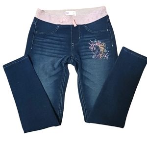 So girls jeggings, Size 10, dark blue denim color.